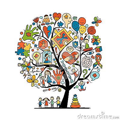 World autism awareness day. Art concept tree. Symbol of autism. Sketch for your design Vector Illustration