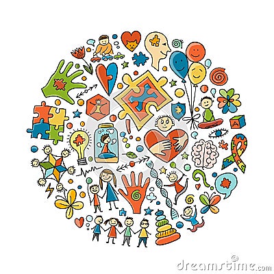 World autism awareness day. Colorful puzzle design. Symbol of autism. Sketch for your design Vector Illustration