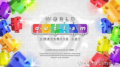 World Autism Awareness Day with Colorful Puzzle Pieces Vector Illustration