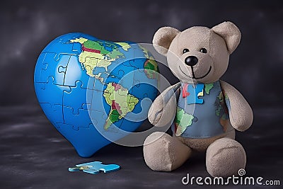 World Autism Awareness day, concept with teddy bear and puzzle . Generative AI Stock Photo