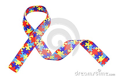 World Autism awareness and pride day with Puzzle pattern ribbon isolated on white Stock Photo