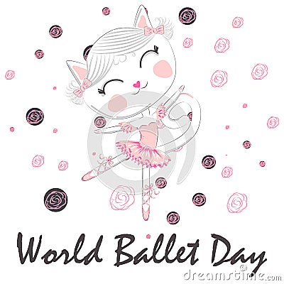 World Ballet Day, October. Young girl performing ballet dance conceptual Vector Illustration