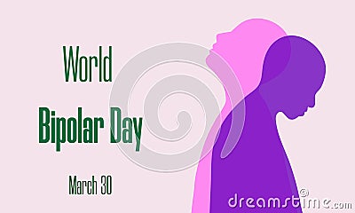 World Bipolar Day on March 30 concept. Two human silhouettes as symbols of depression and mania. Vector illustration for Cartoon Illustration