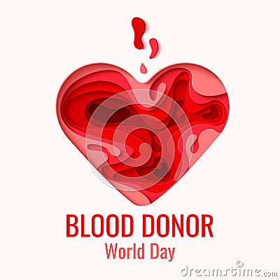 World Blood Donor Day - red paper cut heart Vector Illustration