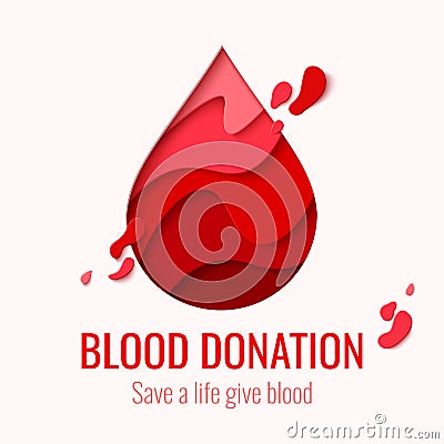 World Blood Donor Day - red paper cut blood drop Vector Illustration