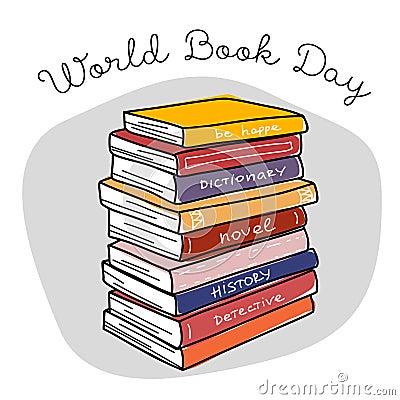 World book day. Big stack of various books Vector Illustration