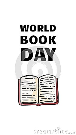 World book day vertical banner. Bood comic style doodle illustration. Education and copyright vector poster Vector Illustration