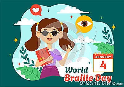 World Braille Day Vector Illustration on 4th of January with Text by Alphabet for Means of Communication in Flat Kids Cartoon Vector Illustration