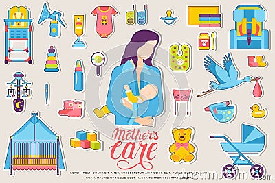 World breastfeeding week. kids elements of flyear, magazines, posters, book cover, banners. Devices infographic concept Vector Illustration