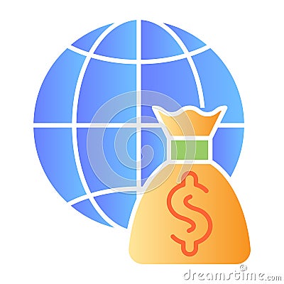 World budget flat icon. Global payment color icons in trendy flat style. Globe and money bag gradient style design Vector Illustration