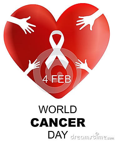 World Cancer Day , 3d heart with hand and ribbon vector illustration Vector Illustration