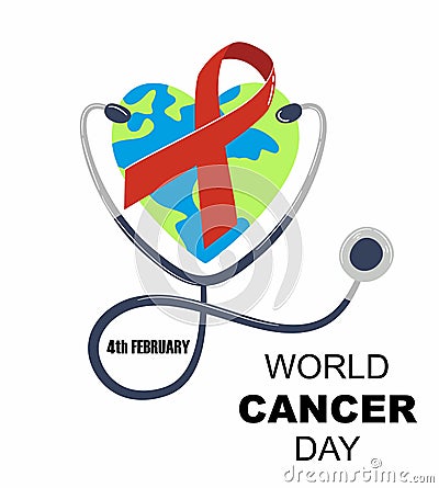 World Cancer Day. Stethoscope with heart in the form of earth vector illustration Vector Illustration