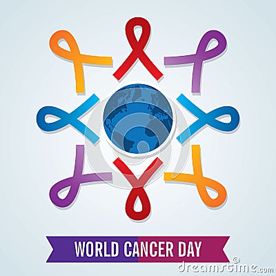 World cancer day. template design world cancer day with ribbons. Vector Illustration