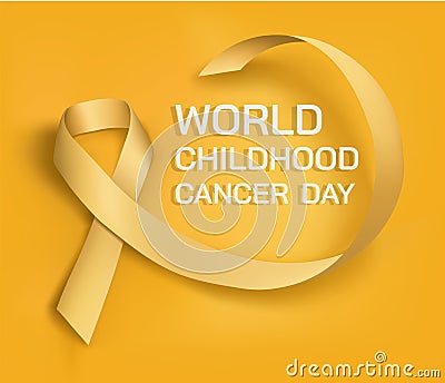 World childhood cancer day, silk yellow ribbon. Family, children and kids charity, sympathy, help association. Life and Vector Illustration