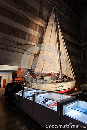 World circumnavigation yacht on display, Australian National Maritime Museum, Sydney Editorial Stock Photo