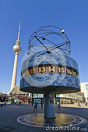 World clock and tv tower in Berlin Editorial Stock Photo