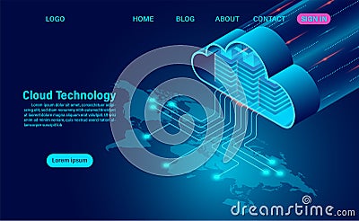 World cloud technology concept. online computing technology Vector Illustration