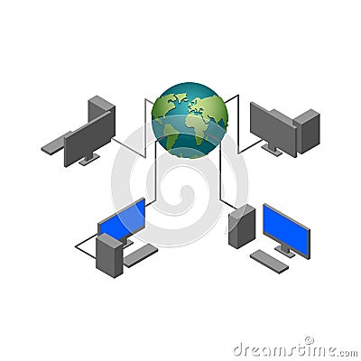 World Computer network. Computational technologies. Earthand pc Vector Illustration