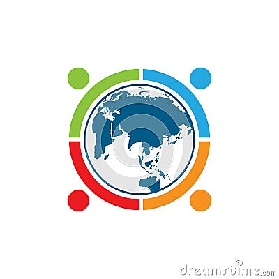 World comunity logo with people and globe illustration Vector Illustration