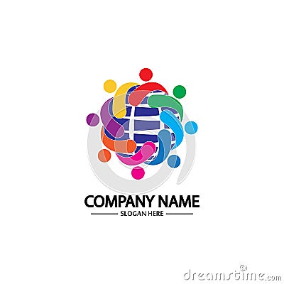 world comunity logo with people and globe illustration design vector Vector Illustration