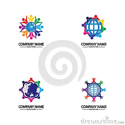 world comunity logo with people and globe illustration design vector Vector Illustration