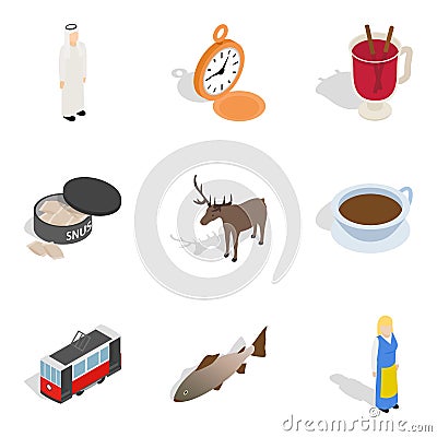 World conjuncture icons set, isometric style Vector Illustration