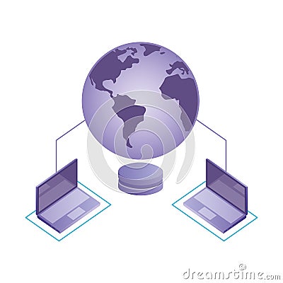 World connected laptops database server network Vector Illustration