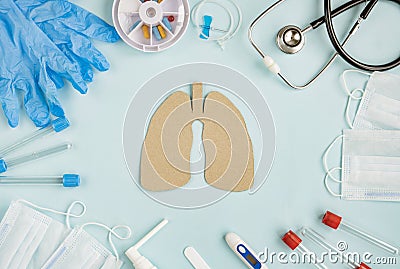 World COPD day concept with lung symbol and stethoscope on blue background. Stock Photo