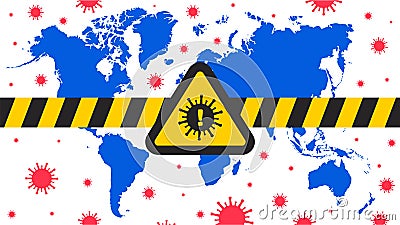 World in corona virus dangerous sign alert coution with world map and virus vector illustration Vector Illustration