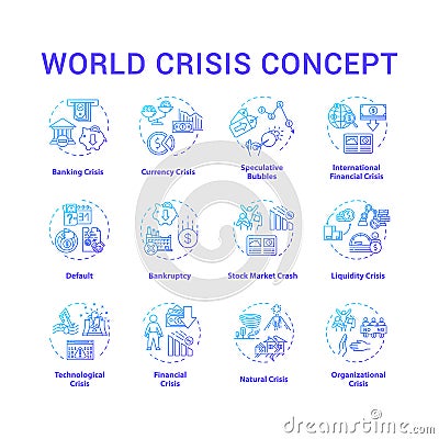 World crisis concept icons set Vector Illustration