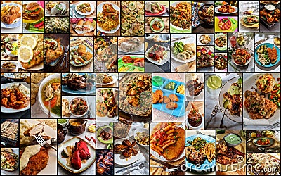 World Cuisine Chicken Collage Stock Photo