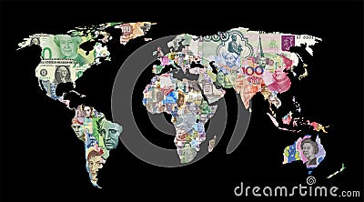 world currency map Editorial Stock Photo