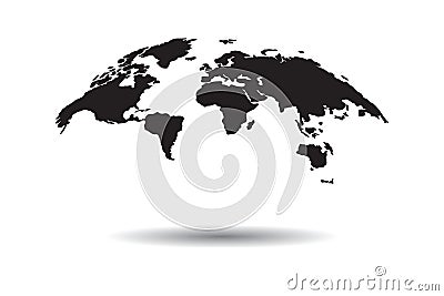 World 3d black map vector, isolated on white background with shadow Vector Illustration