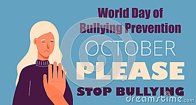 World day of Bullying Prevention in October. Victim scene in society. Stressed person in shame. Vector Illustration