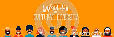 Culture Diversity Day web banner of diverse people icons Vector Illustration