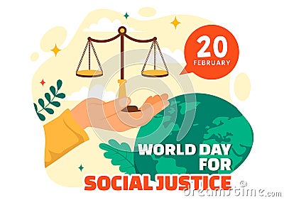 World Day of Social Justice Vector Illustration on February 20 with Scales or Hammer for a Just Relationship and Injustice Vector Illustration