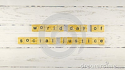 World Day of Social Justice.words from wooden cubes with letters photo Stock Photo