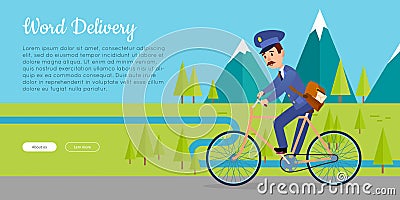 World Delivery Vector Web Banner with Postman Vector Illustration