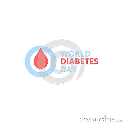 World diabetes day, abstract vector logo. Red blood drop in a blue round frame. Vector Illustration