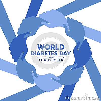 World Diabetes Day Awareness banner with blue hand hold hand around circle frame vector design Vector Illustration