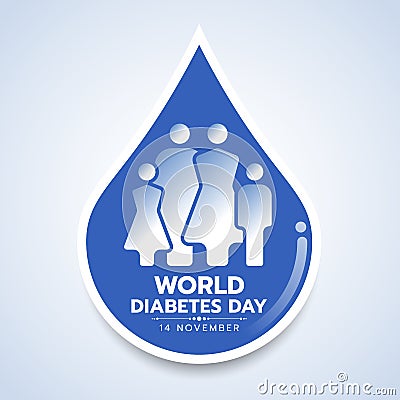 World diabetes day banner with family human icon sign in blue drop blood symbol vector design Vector Illustration