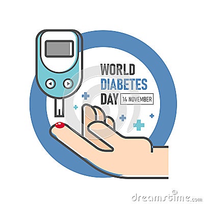 World diabetes day - Diabetes Blood Glucose Meter and hand on blue ring circle vector design Vector Illustration