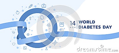 World diabetes day - blue ribbon around blue ring circle sign and icon medical are connect link vector design Vector Illustration