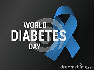 World Diabetes Day, blue ribbon with text on black background. Vector illustration. Vector Illustration