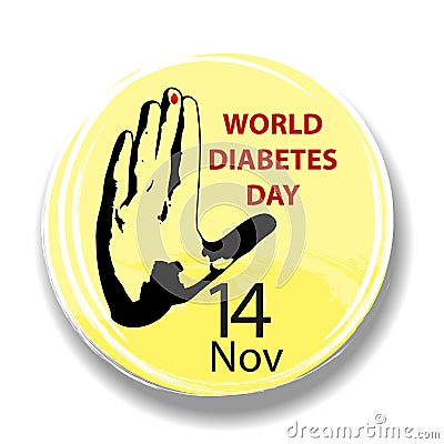 World Diabetes Day. Round symbol with hand and blood drop. Health care. Medical illustration. Vector Illustration