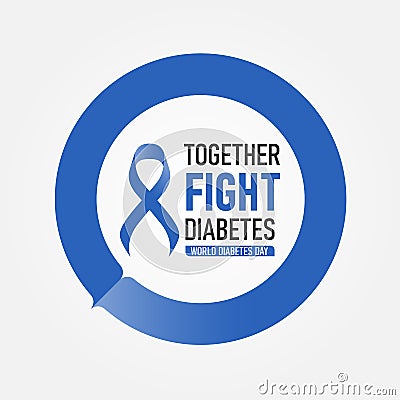 World diabetes day with together fight diabetes text and blue ribbon in blue circle ring vector design Vector Illustration