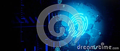 World digital biometric, security and identify by fingerprint concept. Scanning system of the fingerprint. 3d rendering Stock Photo
