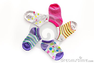World Down syndrome day background. Down syndrome awareness concept. Socks on white background Stock Photo