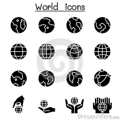 World, Earth icon set Vector Illustration