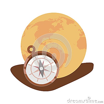 World earth map with compass guide Vector Illustration